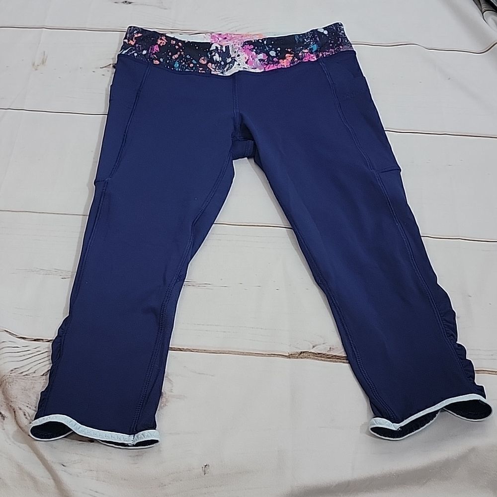 IVIVVA Girls Size 12 Navy Blue And Paint Splatter Mesh Back Side Pocket Capris